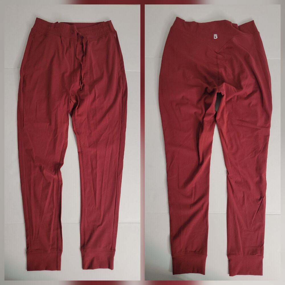 BuffBunny Jogger Pants Sz L Burgundy 28" Inseam High Rise Pockets Drawstring